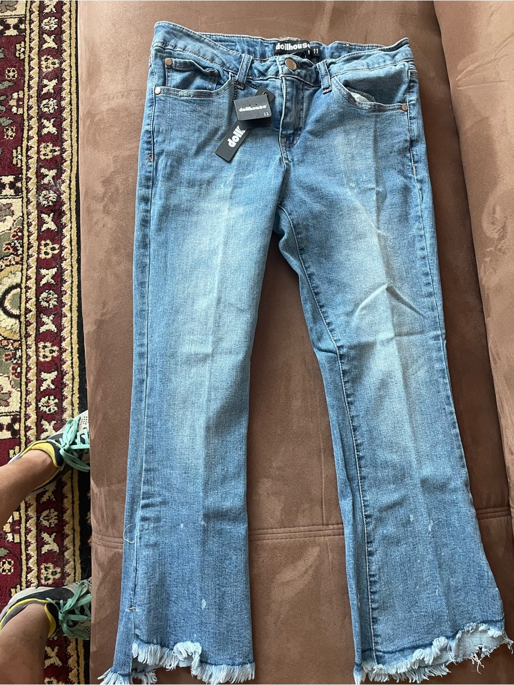 Dollhouse Light Blue Distressed Flare Jeans